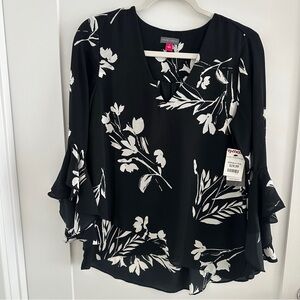 Vince Camuto Black and White Flutter Sleeve Blouse (NWT)